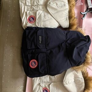 Dogs Canada Goose Navy and Cream Puffer with Fur Trim